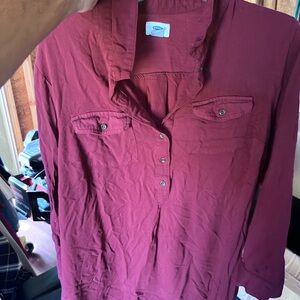 Women's Size XL Old Navy Burgundy 3/4 Sleeve Button Down Shirt